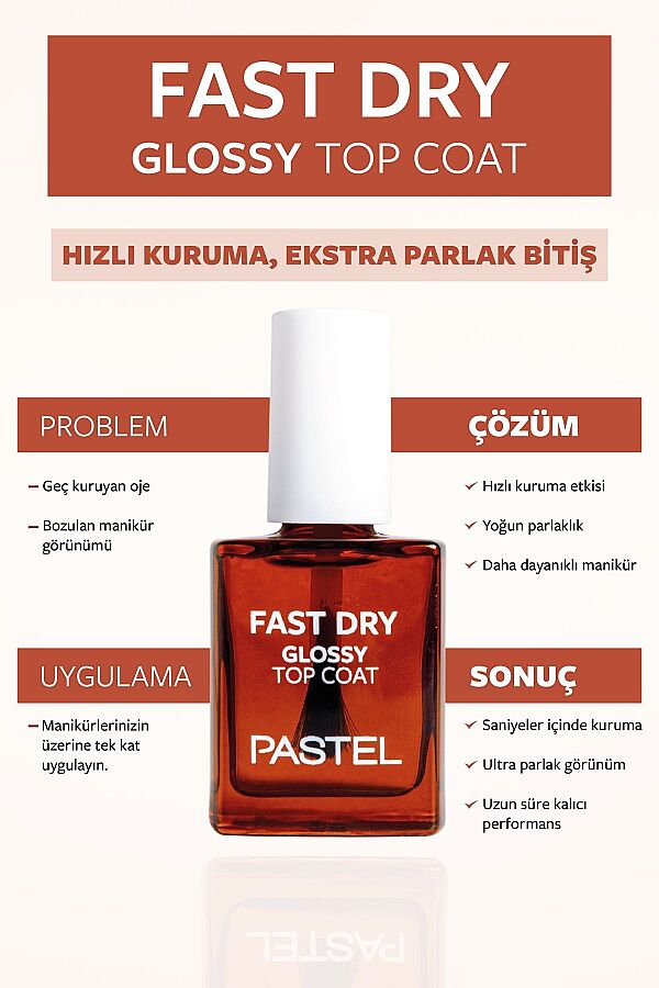 Pastel Fast Dry Glossy Top Coat - Oje Kurucusu - 3