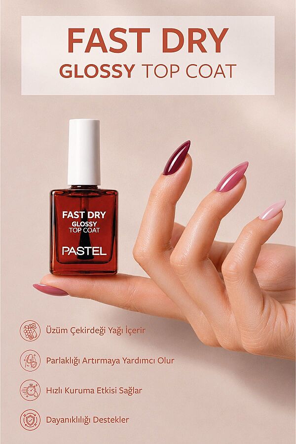 Pastel Fast Dry Glossy Top Coat - Oje Kurucusu - 6