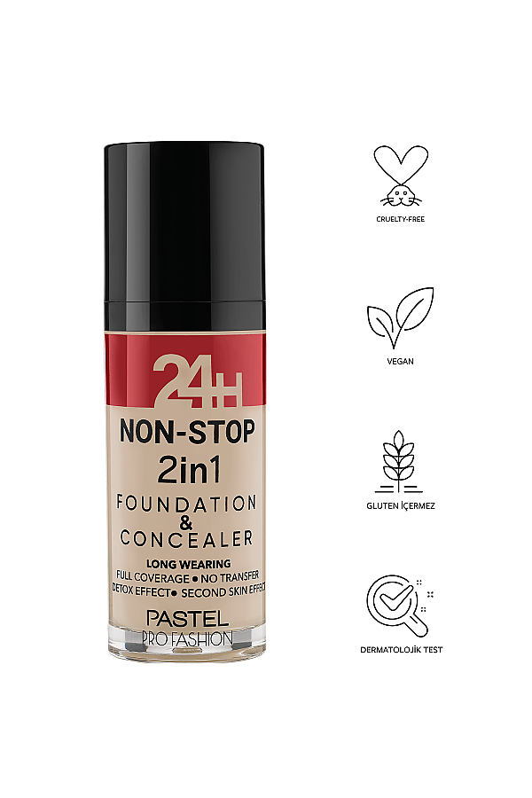 Pastel 24H Non-Stop 2in1 Fondöten & Kapatıcı 601 Cool - 5
