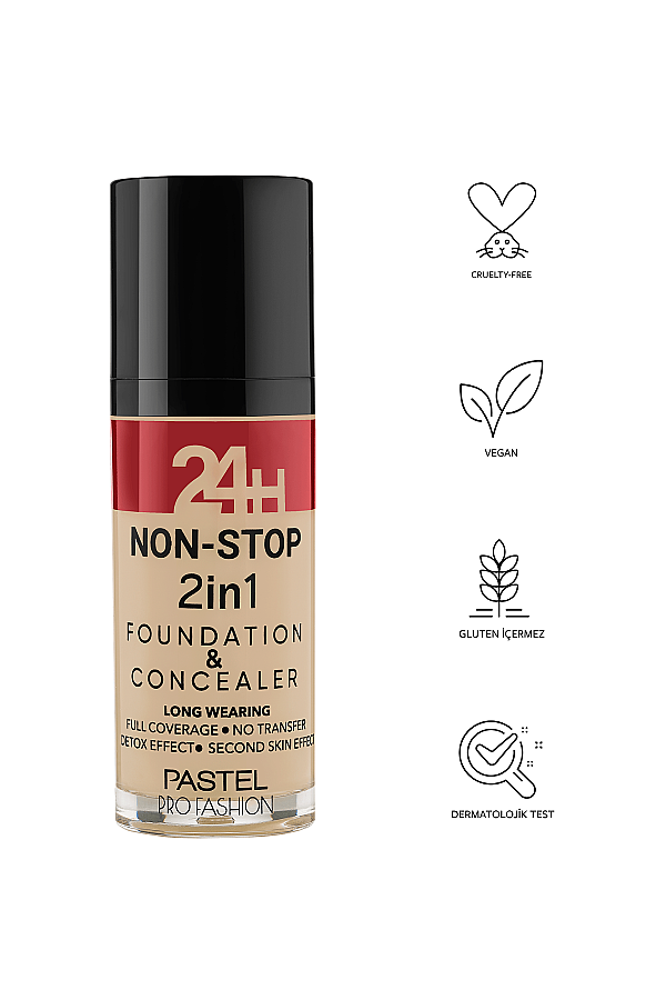 Pastel 24H Non-Stop 2in1 Fondöten & Kapatıcı 604 Vanilla - 5