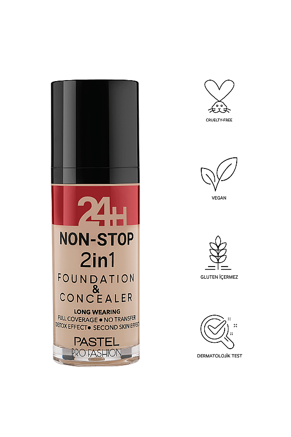 Pastel 24H Non-Stop 2in1 Fondöten & Kapatıcı 605 Sand - 5