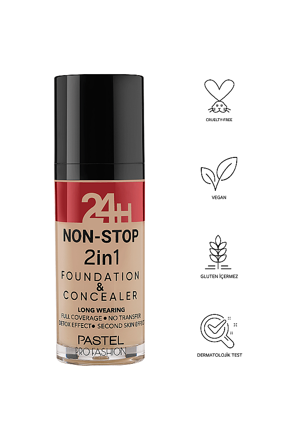 Pastel 24H Non-Stop 2in1 Fondöten & Kapatıcı 606 Warm - 5
