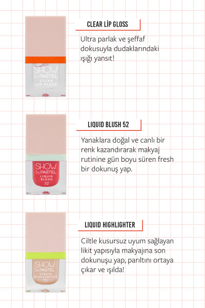 Show By Pastel Glow-Up Girl! Main Character Mini Kit (Liquid Blush Mini 52 & Liquid Highlighter Mini 72 & Clear Lip Gloss Mini) - 3