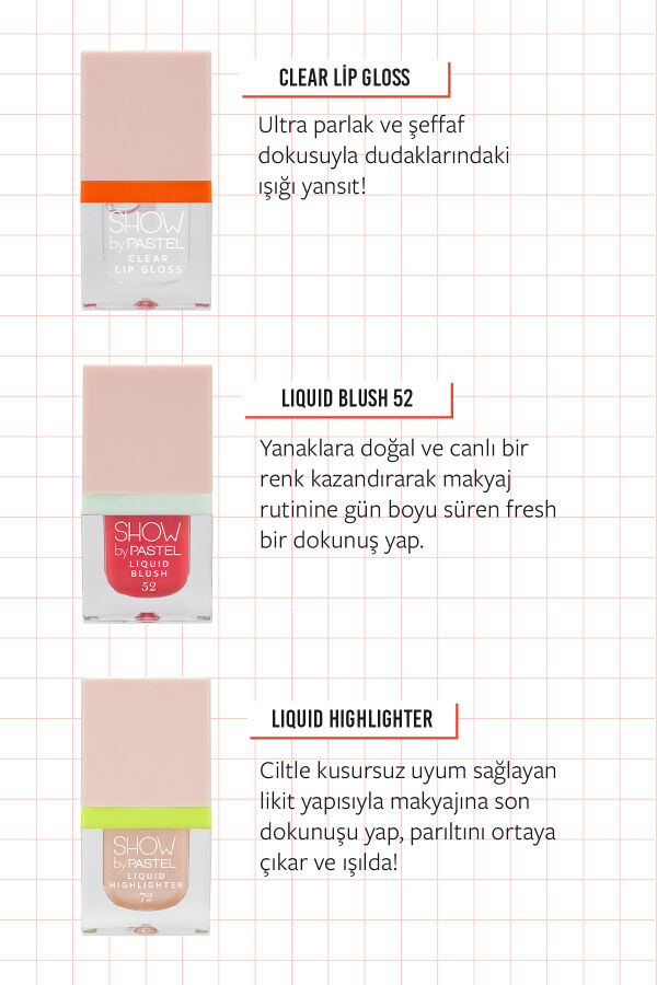 Show By Pastel Glow-Up Girl! Main Character Mini Kit (Liquid Blush Mini 52 & Liquid Highlighter Mini 72 & Clear Lip Gloss Mini) - 3