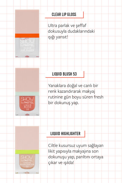 Show By Pastel Glow-Up Girl! Xoxo Mini Kit (Liquid Blush Mini 53 & Liquid Highlighter Mini 72 & Clear Lip Gloss Mini) - 3