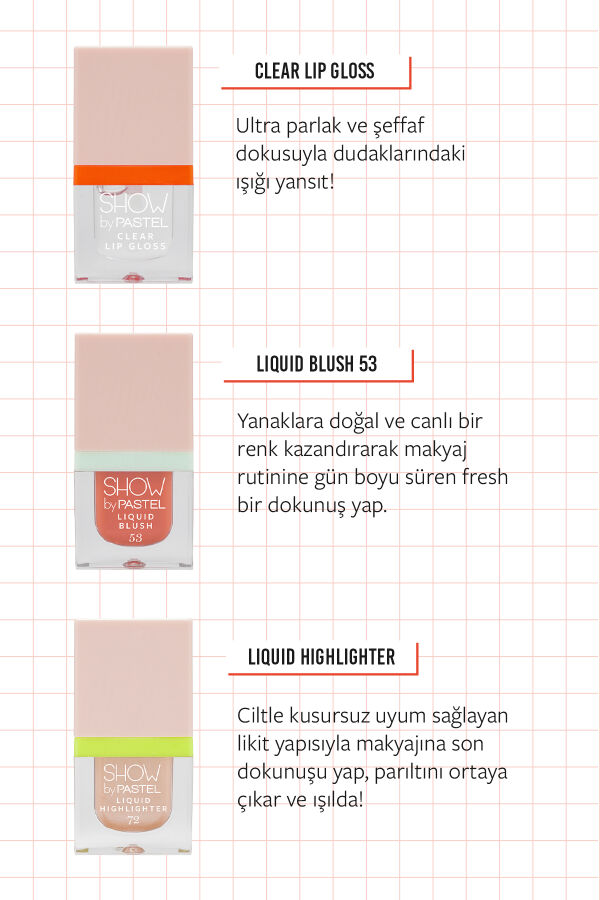 Show By Pastel Glow-Up Girl! Xoxo Mini Kit (Liquid Blush Mini 53 & Liquid Highlighter Mini 72 & Clear Lip Gloss Mini) - 3